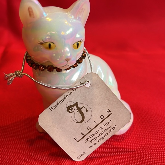 Vintage Fenton Opalescent Hand Painted Cat - November / Topaz - Picture 8 of 11
